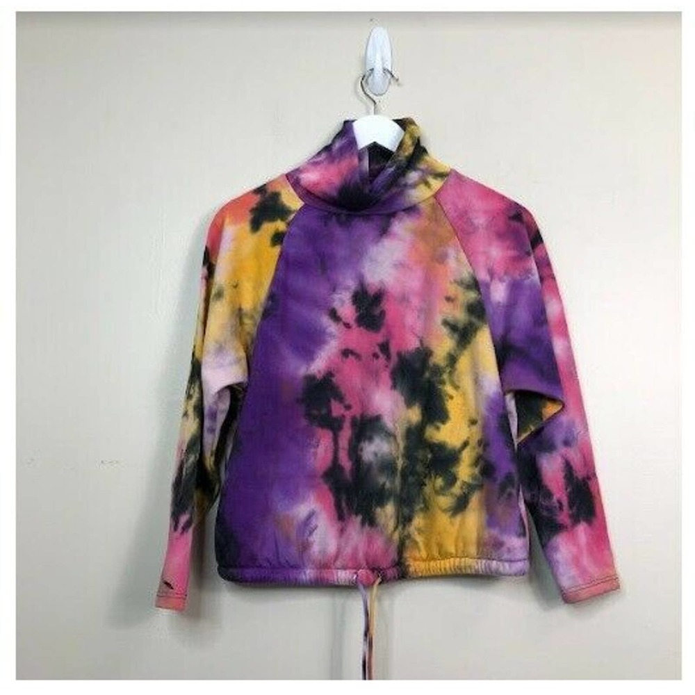 Lush Women's Tie-Dye Casual Pullover High Neck Sweatshirt Top Purple Pink XS,NWT